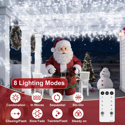 AGELCK White Icicle Lights Outdoor, 58.8FT 624 LEDs 96 Drops 8 Modes, Remote Control, Timer & Memory, Dimmable, Connectable, Waterproof Twinkly Christmas String Lights for Outside Indoor Xmas Wedding