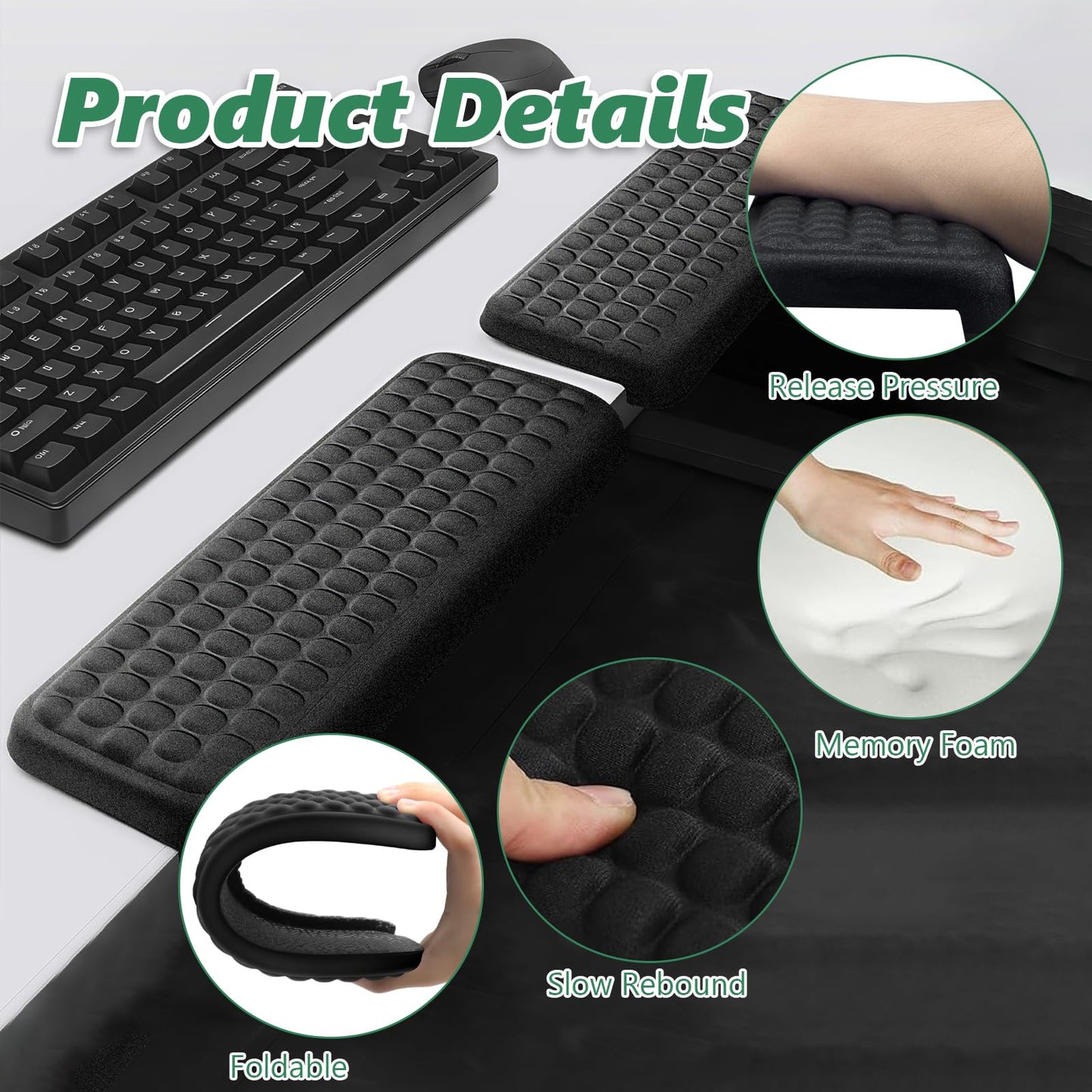 Tiiyee L-Shaped Desk Elbow Pad, Memory Foam Desk Edge Cushion, Ergonomic Elbow Rest, Keyboard Wrist Rest Comfort Support Padding Separate Design for Computer Gaming Home Office Extended Work Typing