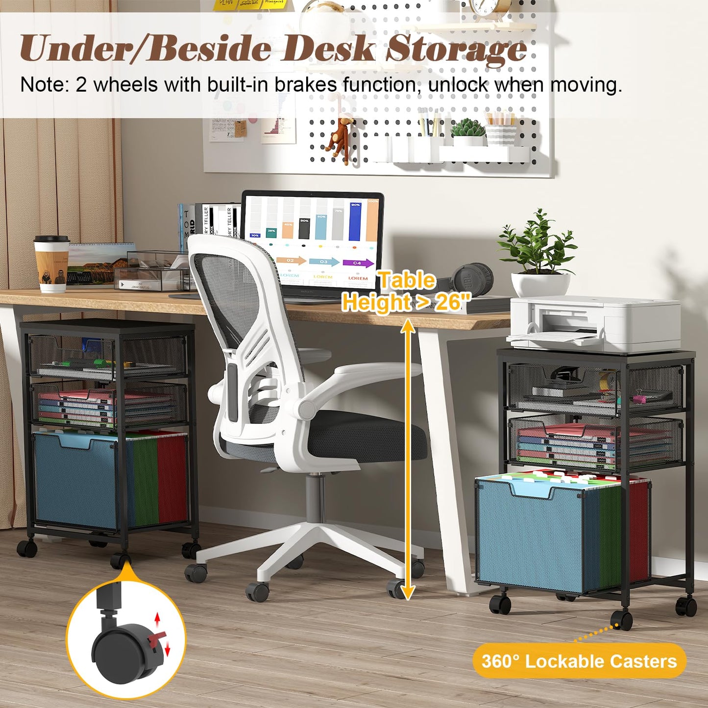 Sbanmao Rolling File Cart with 3 Drawers, Filing Cabinet, Hanging Folder Holder Organizer with Wheels, Under Desk Storage Utility Cart, File Cabinet Printer Stand for Home Office, Black