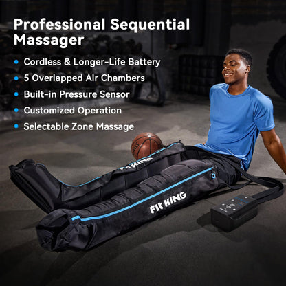 FIT KING Air Compression Recovery System, Rechargeable Leg Massager with 5 Chambers, Customized Zone Massage Optional, FSA-HSA (Medium)