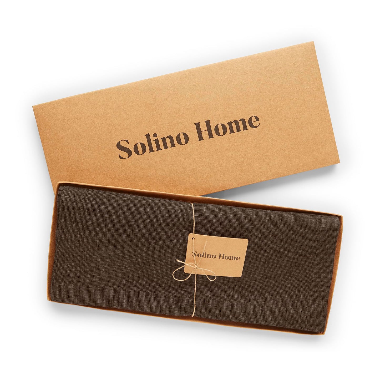 Solino Home Linen Table Runner 72 Inches Long - Athena, 100% Pure Linen Chambray Brown Dining Table Runner 14 x 72 Inch - Handcrafted and Machine Washable