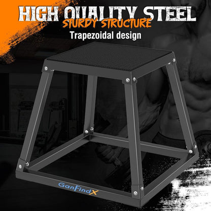 Plyometric Jump Box Set - Heavy Duty Steel Plyo Box for Home Gym | 12/18/24 Inch Anti-Slip Platform