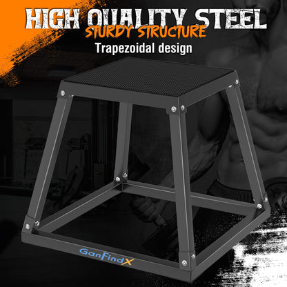 GanFindX 12In Metal Plyometric Jump Box, Heavy Duty Plyometric Platform with Anti Slip Surface, Fitness Exercise Step Up Box for Home Gym Training, Agility and Strength Conditioning (12/18/24'')
