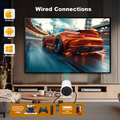 Mini Projector, HY300 PRO Portable Projector, Support 4K 1080P with Dual-Band WIFI6 5G Wireless 5.2 Bluetooth Android 11, 180° Rotatable, Auto Keystone Correction, 35"-130" Screen Video Projector