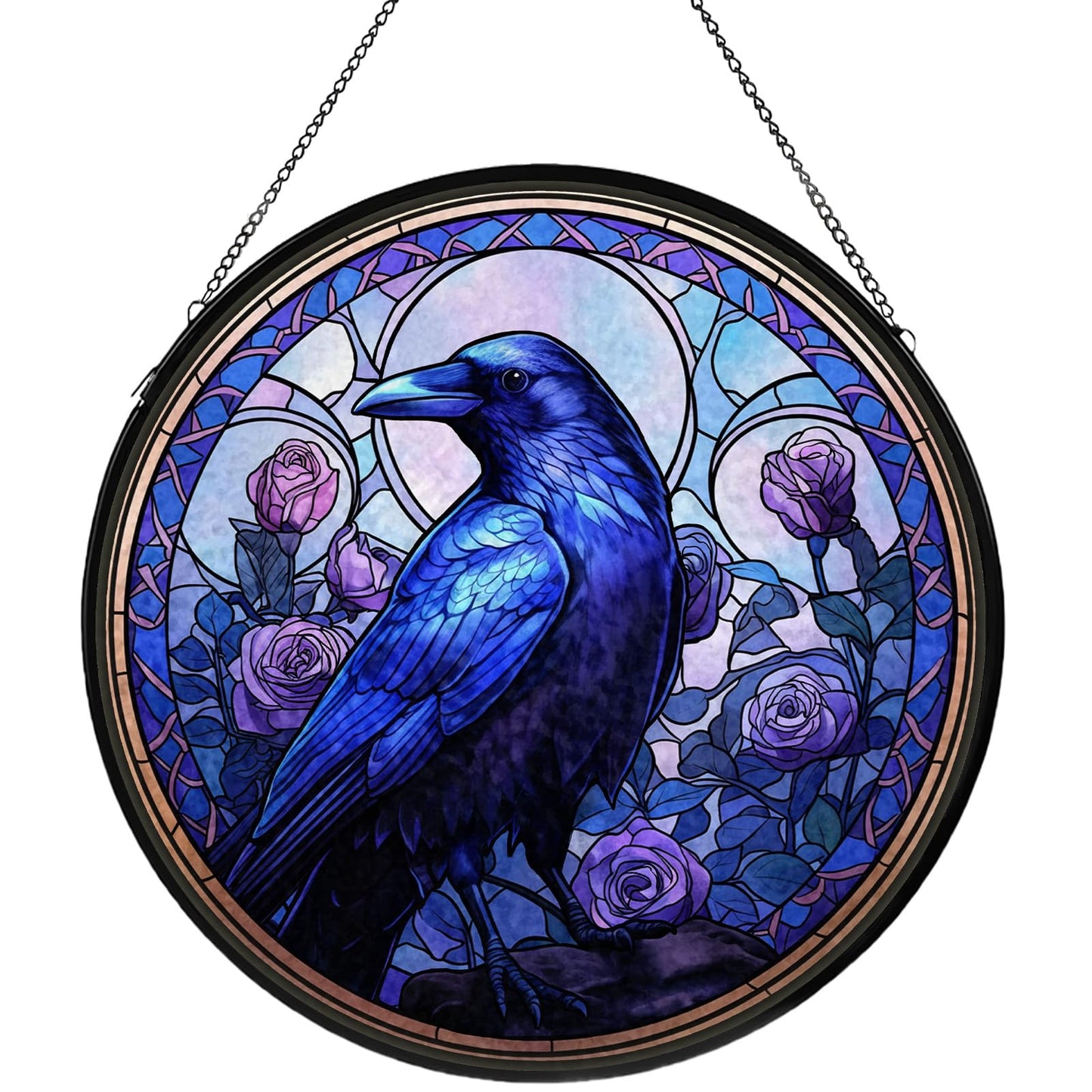 Crow Stained Glass Window Hanging, Raven Suncatcher Diamond Glass Panel Hangings, Sun Catchers Indoor Windows Wall Art, Gift for Birds Lover, Christmas Decor for Home Garden Office Purple 7.87 inches