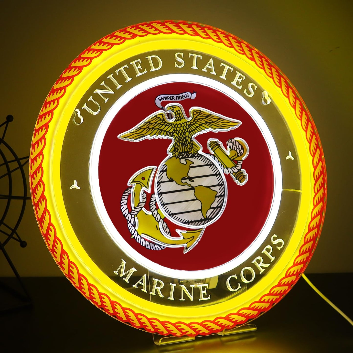 WittyRhE Military-themed Neon Lights Veteran Neon Signs Wall Decor for Man Cave Bedroom Bar Army Themed Gift Art for Christmas Party-12.6×12.6 IN-USB Powered-Acrylic