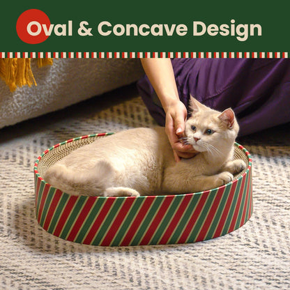 Conlun Cat Scratcher Bed,2 in 1 Oval Cat Scratching Board for Indoor,Scratch Pad Corrugated Cardboard Lounge Bowl Nest Couch Sofas for Kitty Playing&Resting,Ideal forChristmas-Gifts Holiday