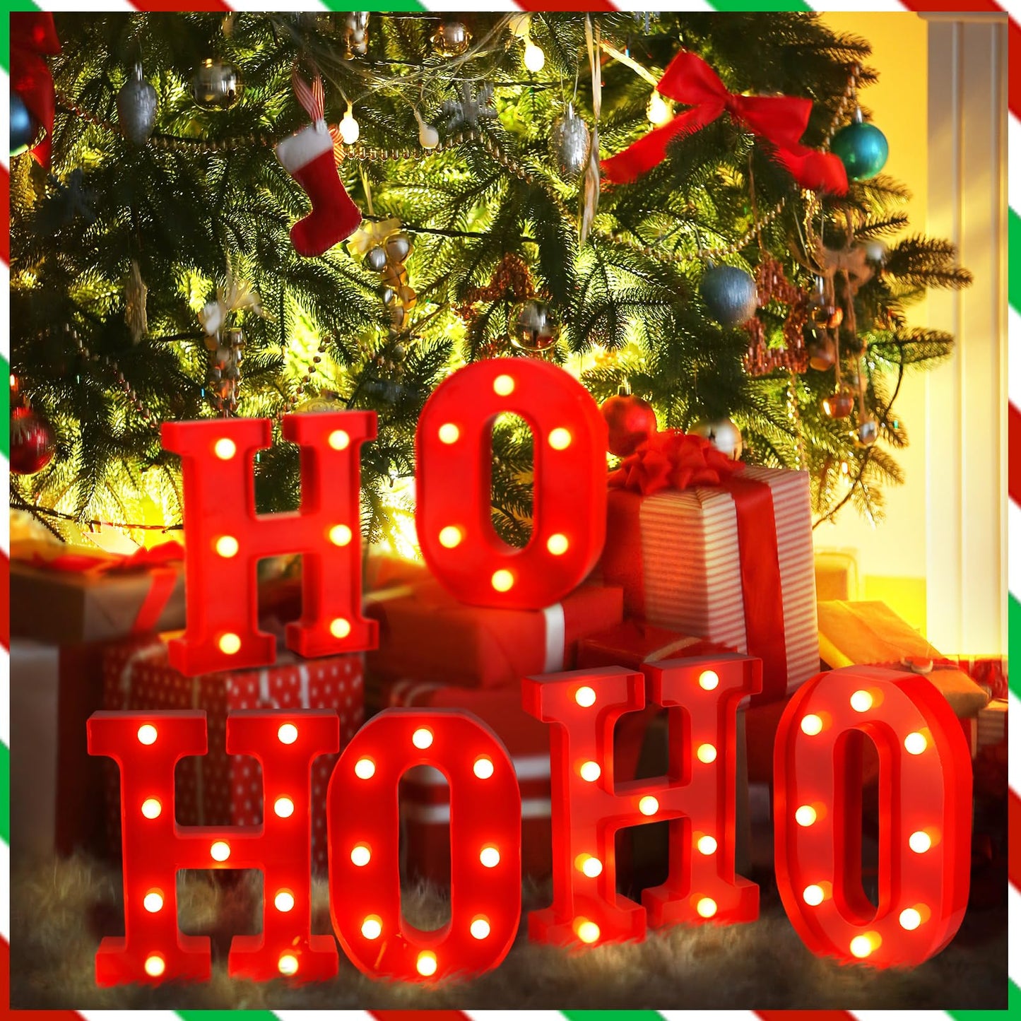 6 Pcs Lighted Christmas Ho Ho Centerpiece Decoration LED Letter Lights Sign Xmas Centerpiece Table Decor Christmas Tabletop for Bedroom Home Room Party Indoor Decor(Red,8.7 inch)