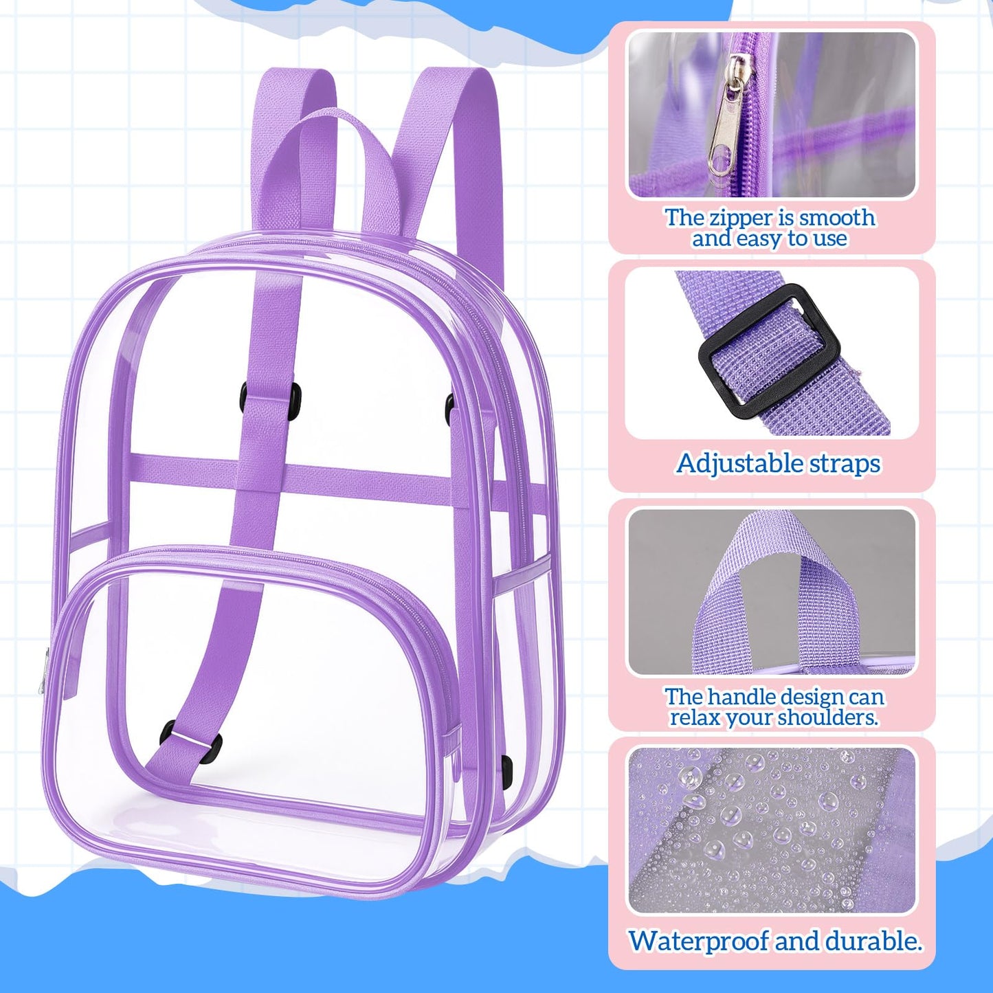 Aliceset Clear Backpack Bulk Waterproof Transparent Colorful Bookbag Donation Supply Kits for Women Men(12 Inch,50 Pcs)