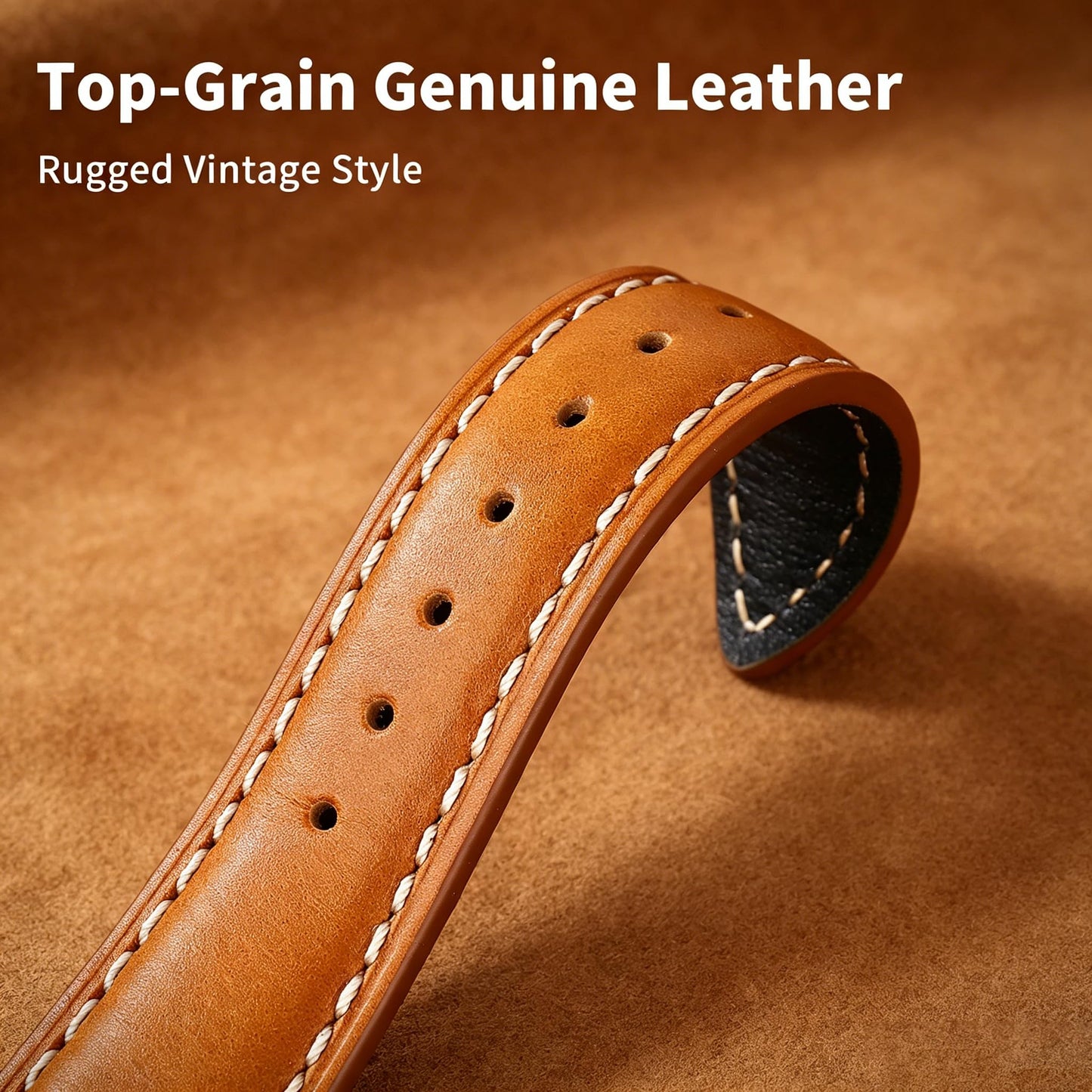 Vintage Full-Grain Genuine Leather Band Compatible with Apple Watch 42/44/45/46/49mm, Men Women Classic Business Dressy iWatch Strap for Series 11 10 9 8 7 6 5 4 Ultra SE 3 2 1, Brown