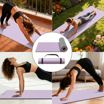 ONLYHE Extra Thick 12mm TPE Exercise Yoga Mat with Strap, 72"L x 24.8"W Non-slip Workout Mat for gymnastics, Pilates, Home, Workout, Gym Floor Fitness (Purple + Grey)
