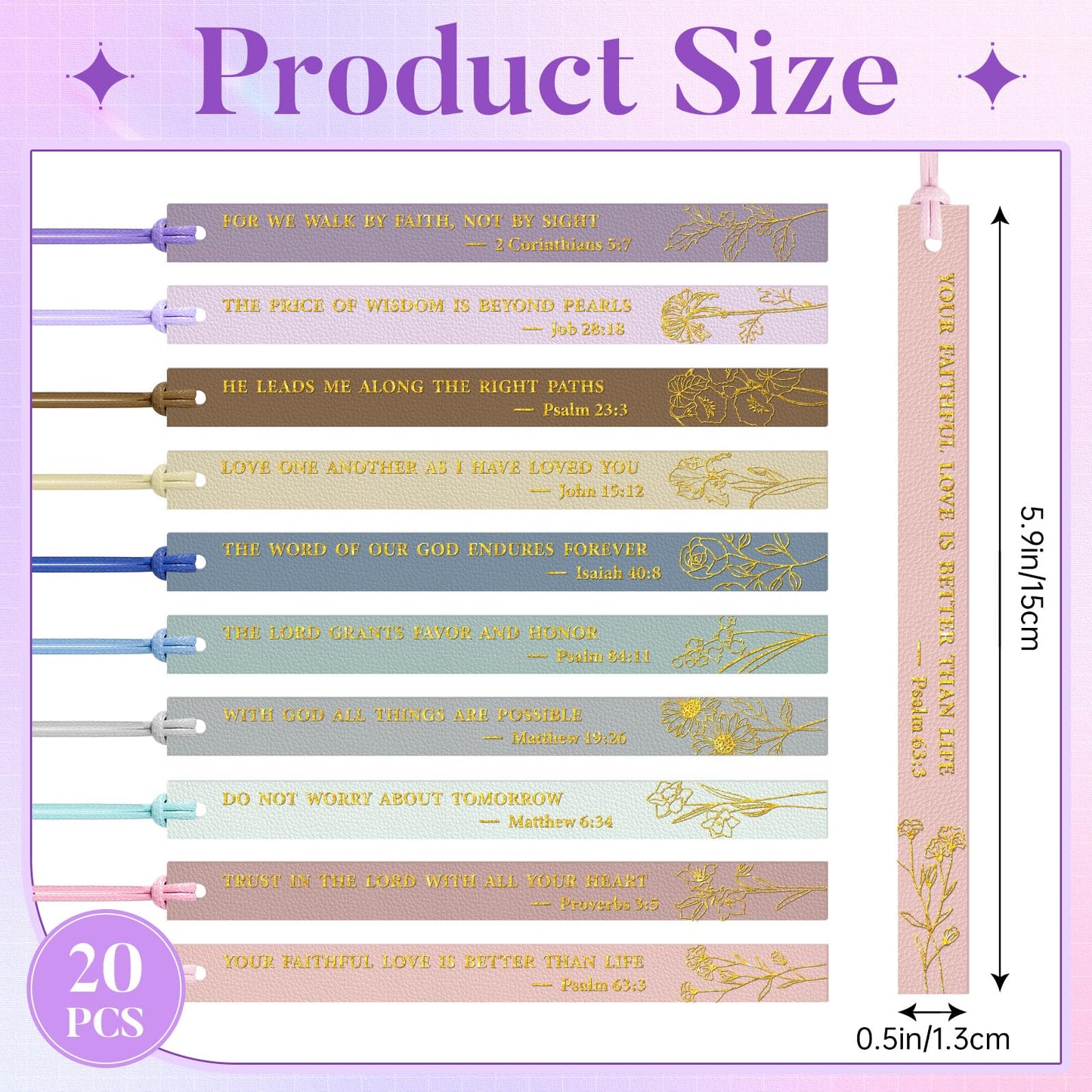 Bible Bookmark Christian Bookmarks, Pretty Bulk Leather Page Markers Religious Verse Scripture Book Marks for Reading Women Men Adults Book Lovers Christian Gifts Personalized Inspirational(20pcs)