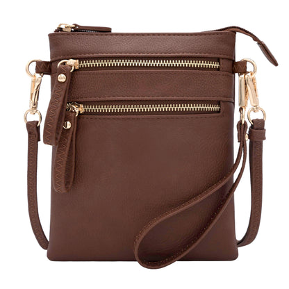 Solene Women's Faux Leather Organizer Multi Zipper Pockets Handbag With Detachable Wristlet Crossbody Bag-WU002(Coffee)