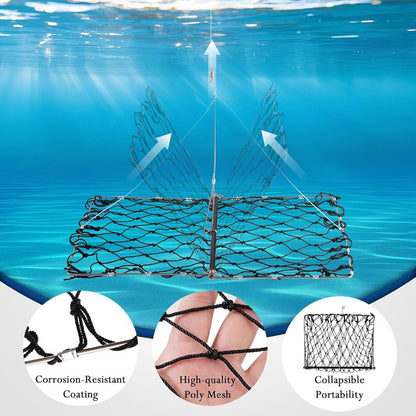 Crab Trap - Castable Crabbing Net with Bait Clip | Foldable Snare for Dungeness, Blue Crabs & Lobster