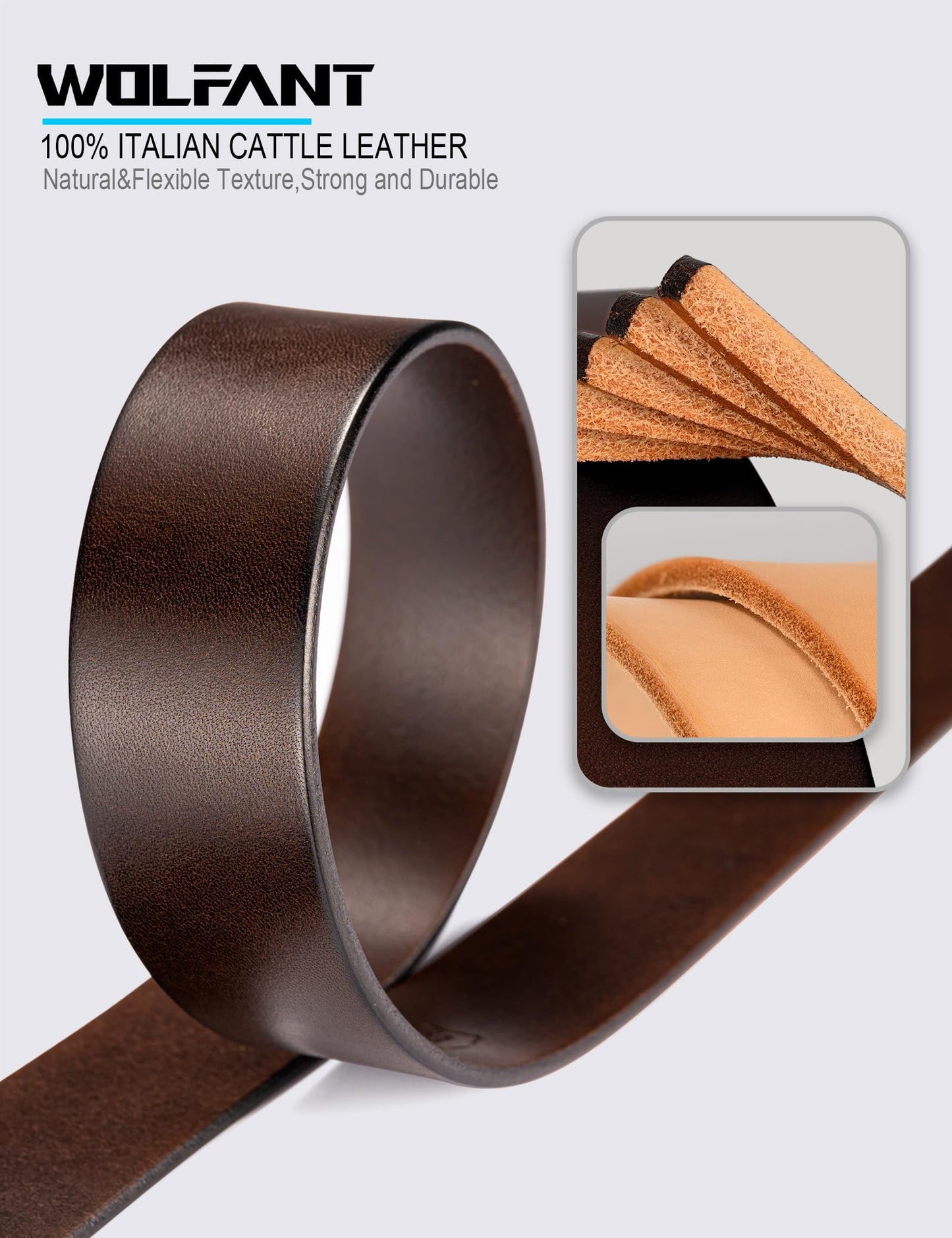 WOLFANT 1.5" Full Grain Leather Belt for Men in Gift Box,100% Italian Real Solid Leather