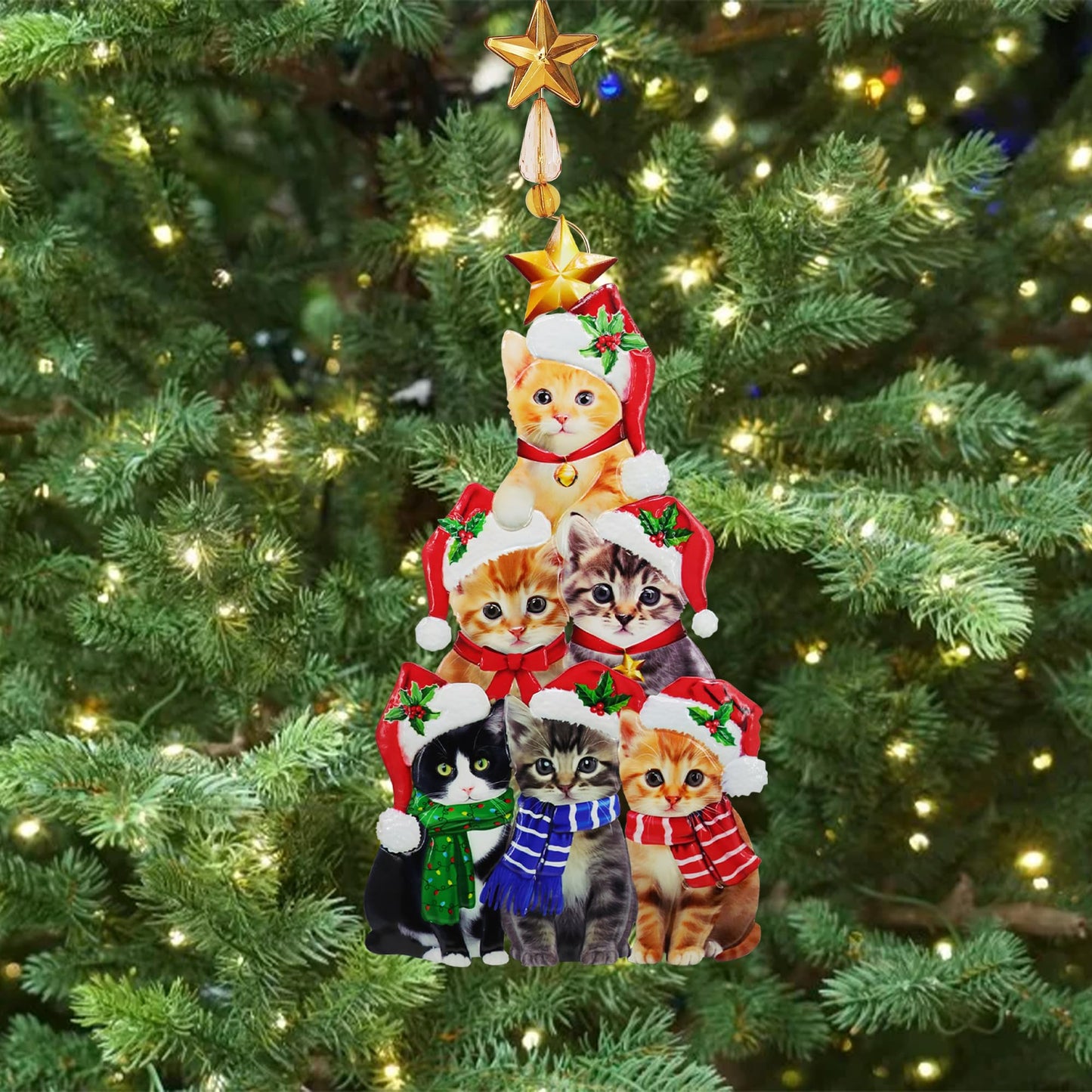 Cute cat Garden Insert, Christmas Art Decoration Yard Sign, Santa hat-Wearing Post, cat Stacking Fun Christmas Tree-Shaped pet Post, Outdoor Lawn Decoration