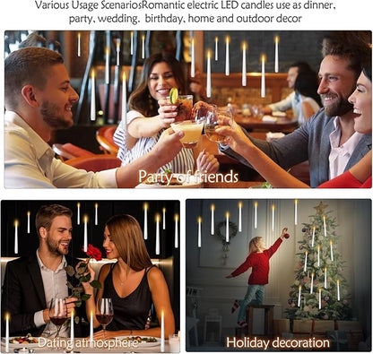 Flameless Floating Candles with Wand，20 Pcs Magic LED Hanging Taper Candles，Flickering Battery Operated Taper Candle with Wand Remote for Halloween Decorations Best Gift（White）