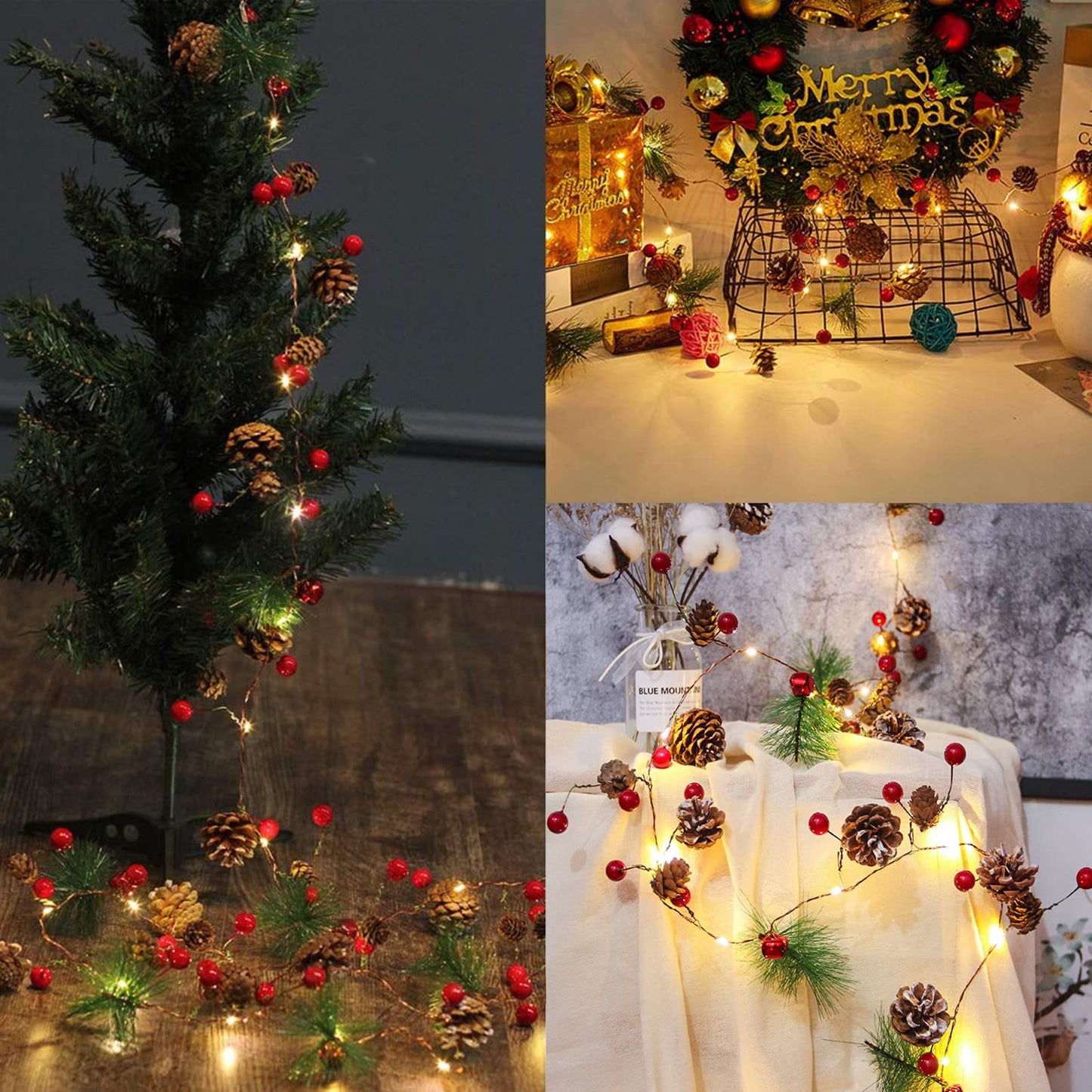Christmas 10 Ft 30 LED Garland with Lights, Pine Cone Decorations for Home Interior, Fireplace, Stair