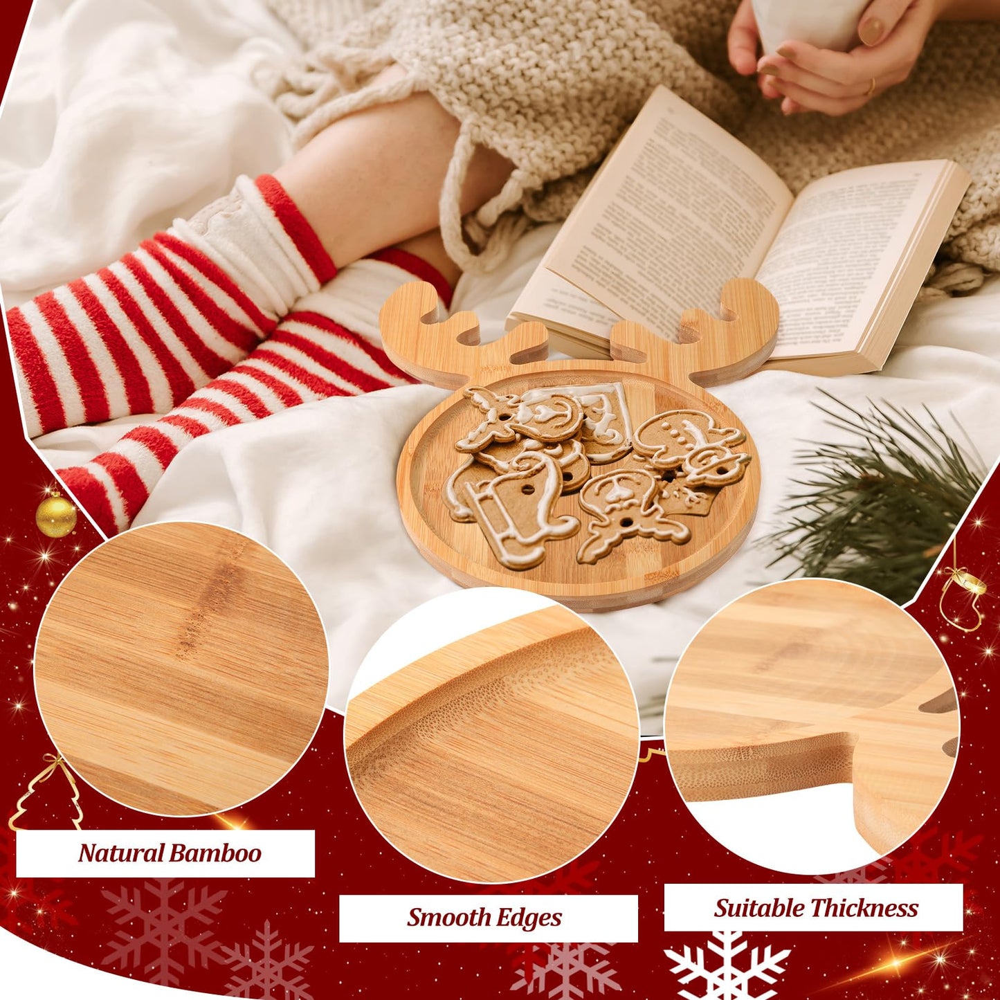 Sintuff 2 Pcs Christmas Charcuterie Board Xams Tree and Elk Shaped Bamboo Serving Tray Natural Wooden Snack Platters Cute Gifts Christmas Tree Platter for Christmas Party 11.8 x 7.9 In, 11.8 x 11.8 in