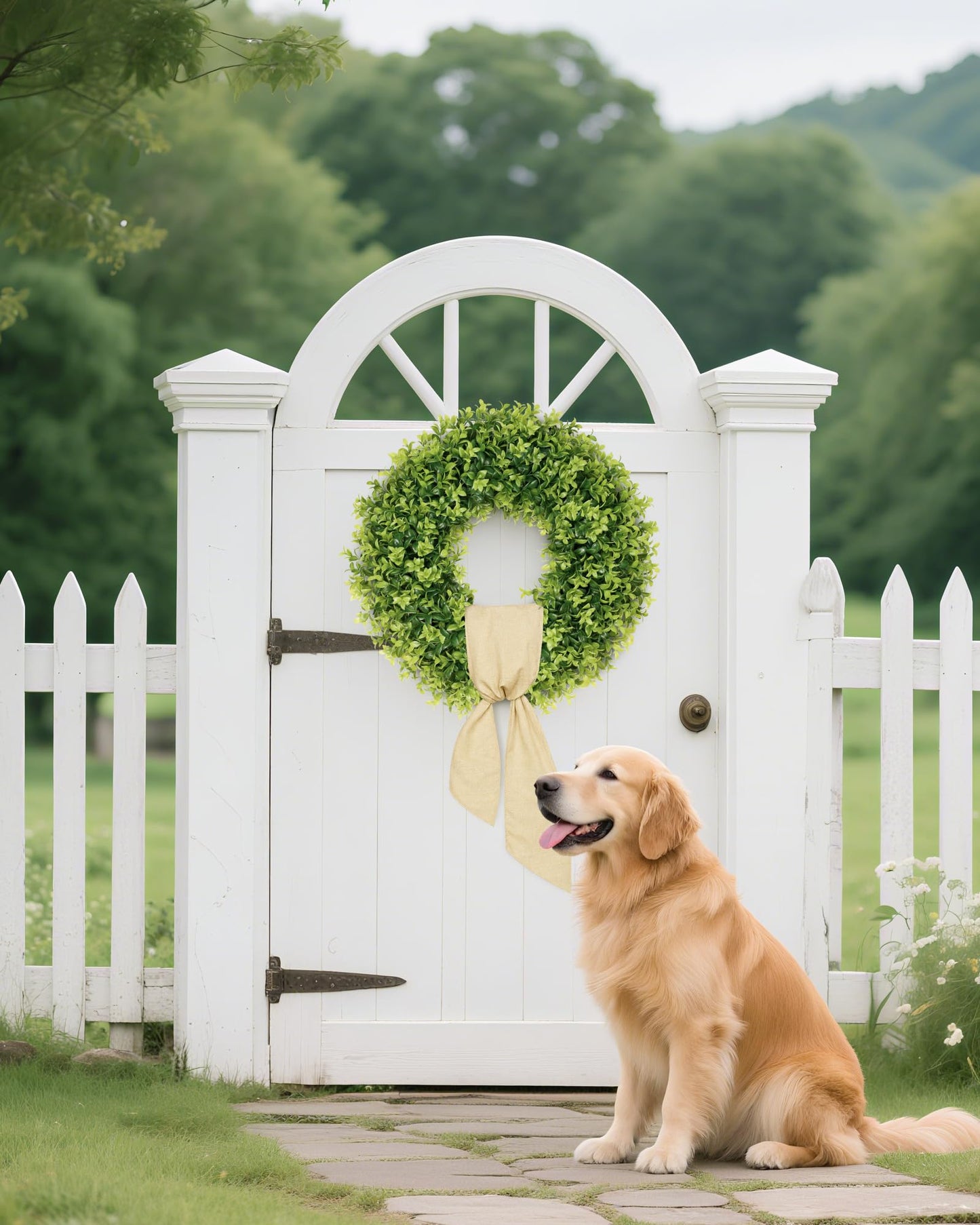 Vlorart 22 Inch Boxwood Wreaths for Front Door, UV-Resistant Green Decor