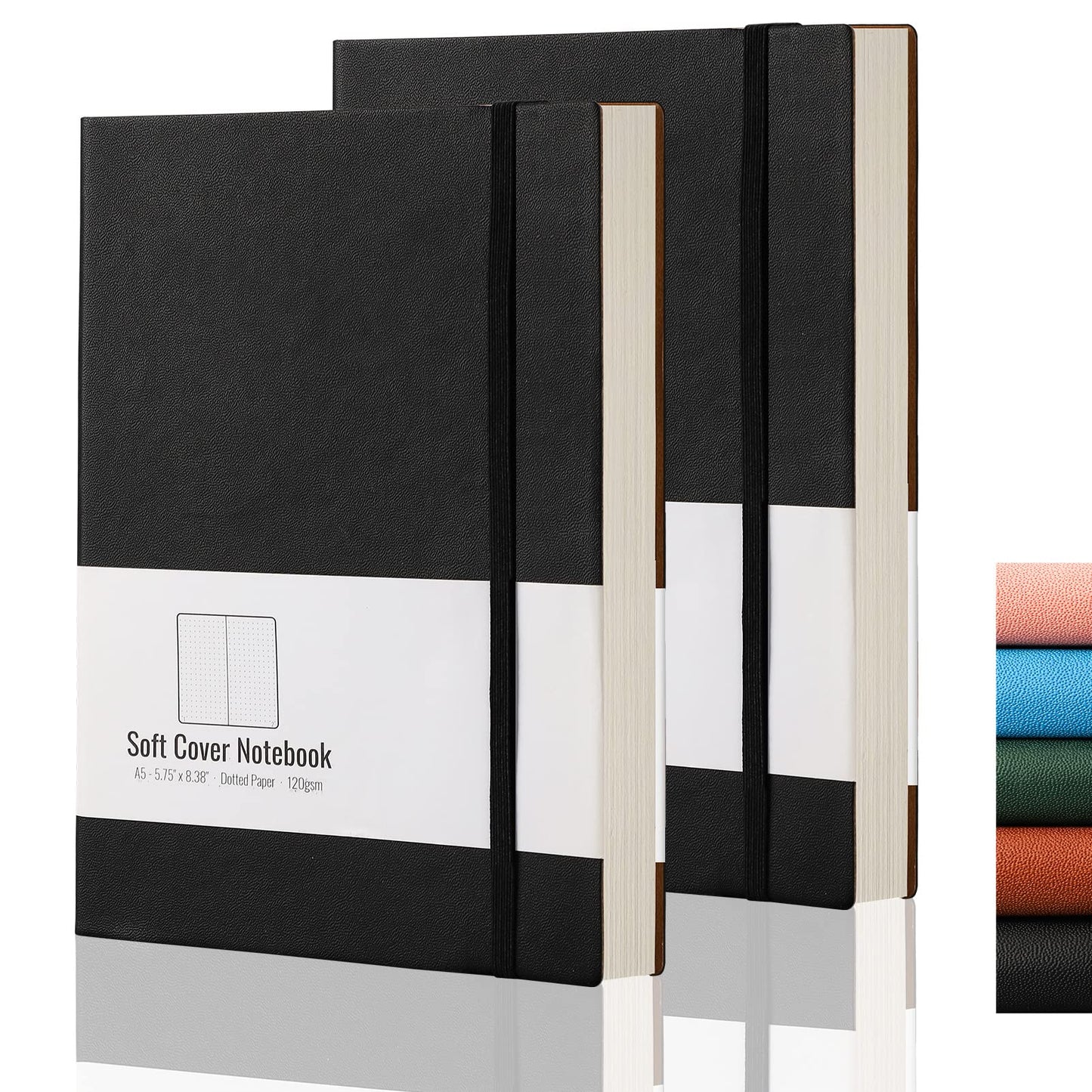 AHGXG Dotted Grid Journal 2 Pack - A5 Dot Grid Notebook Softcover, Medium 5.75'' × 8.38'', 320 Numbered Pages, 120gsm Thick Dotted Paper, Soft Leather Cover, Black Black