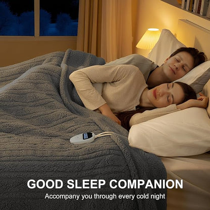 Heated Blanket King Size Single Control - 100"X90" Soft Double Sided Sherpa Electric Blanket with 6 Heating Levels & 10 hrs Timer Settings, Washable & ETL Certified for Bed, Grey