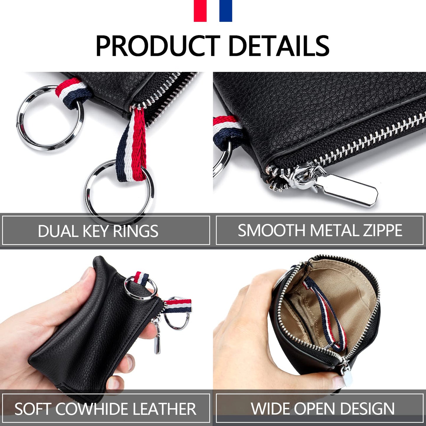 Plinvo Mini Genuine Leather Wallet Coin Purse with Dual Keyrings Compact Change Pouch and Card Holder for Men and Women (Dark green)