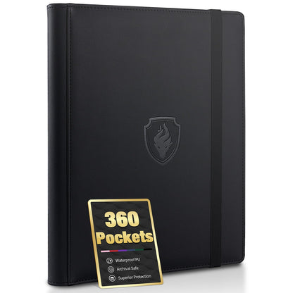 Premium 9 Pocket Card Binder for 360 Cards, Fabmaker PU Cover Trading Card Binder, Sturdy Card Collection Album, Sleek Card Holder Folders for Game Cards & Sports Cards, Black