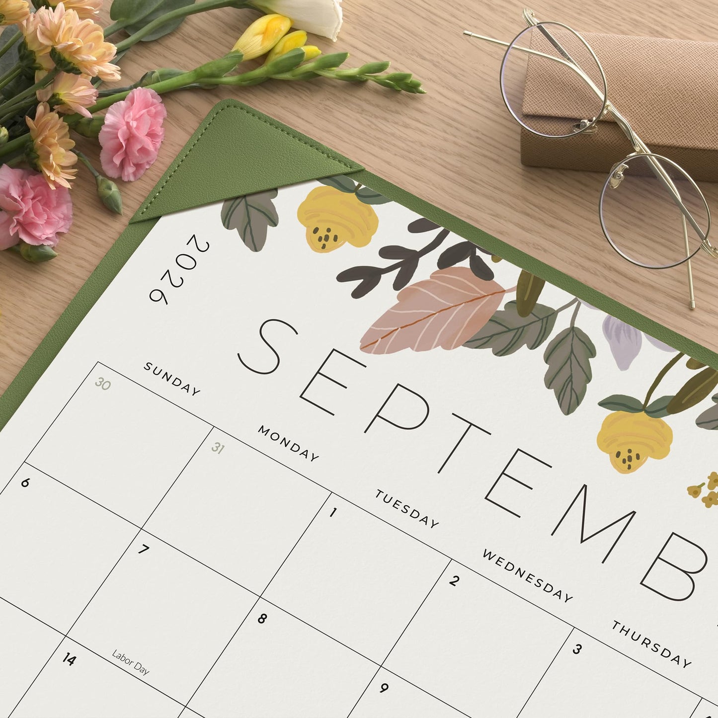 Desk Calendar 2026 with Desktop Mat, Cabbrix Large Desk Pad Calendar 22 x 17 Inch 18 Months Runs From July 2026 to December 2027, Floral Design Calendar 2026 for Home School and Office (Green)