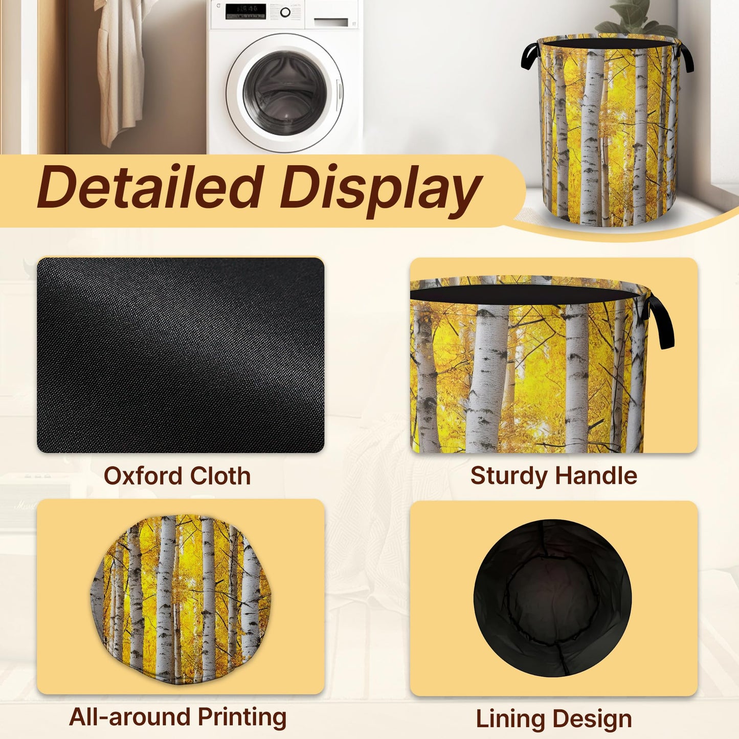 Laundry Hamper Foldable with Handles,Aspen Tree Leaves Oxford Cloth Basket,Large Capacity Storage Organizer for Bedroom Bathroom Dorm Room