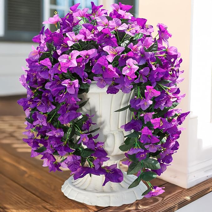 HyeFlora Bougainvillea Artificial Hanging Flowers Plants for Outdoors Decoration, 2pcs Fake Flowers Silk Bougainvillea Vines Realistic UV Resistant Faux Flowers for Outdoor Planters Porch Patio, Mix