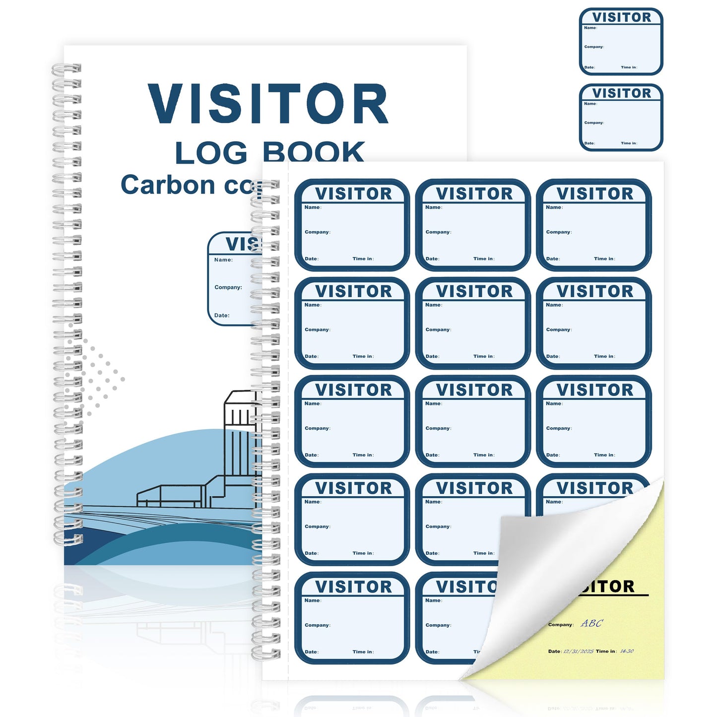 1 Pack of Visitor Badges Log with Carbon Copy Protecting Privacy Pages Visitor Stickers 8.5x11 Inch Visitor Log Book School Church Business Pass Guest Register Book - 225 Badges 30 Memo Pages (1)