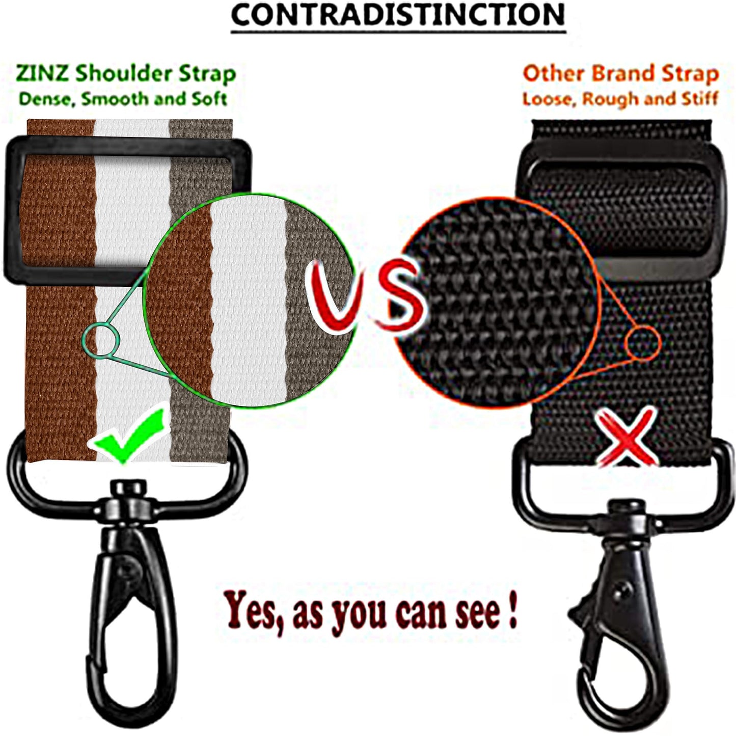ZINZ Shoulder Strap, 57" Padded Adjustable Shoulder Bag Straps Replacement for Bags with D-Ring(Stripes-BrWGy)