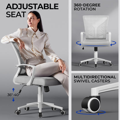 Yaheetech Office Chair Mesh Desk Chair Computer Chair Gaming Chair Adjustable Comfy Chair Swivel Ergonomic Chair for Home Office/Work/Study, Light Gray