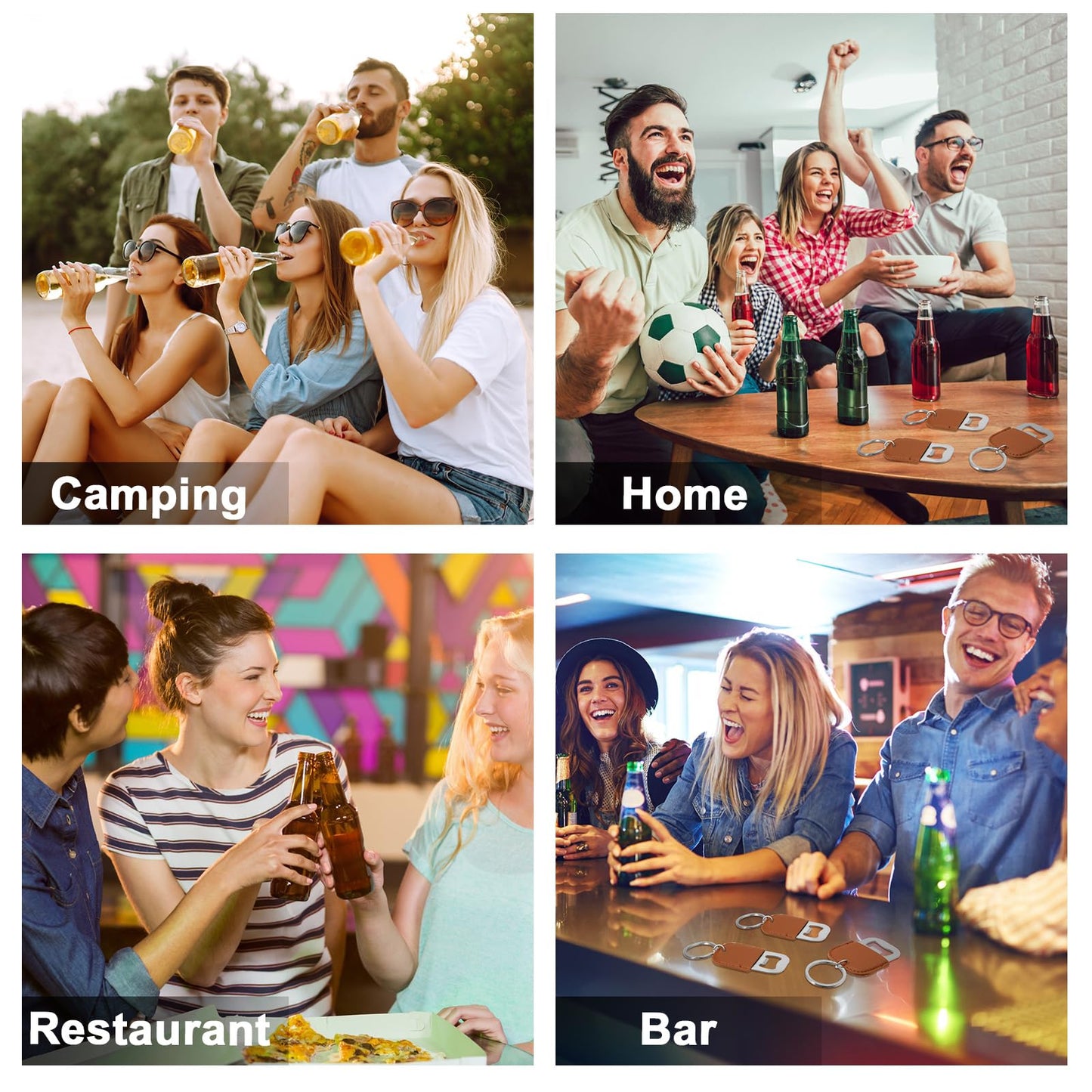 Maxcheck 24 Pcs Dye Leather Bottle Opener Keychain Sublimation Beer Steel Bottle Opener PU Leather Keychain for Gift (Brown)