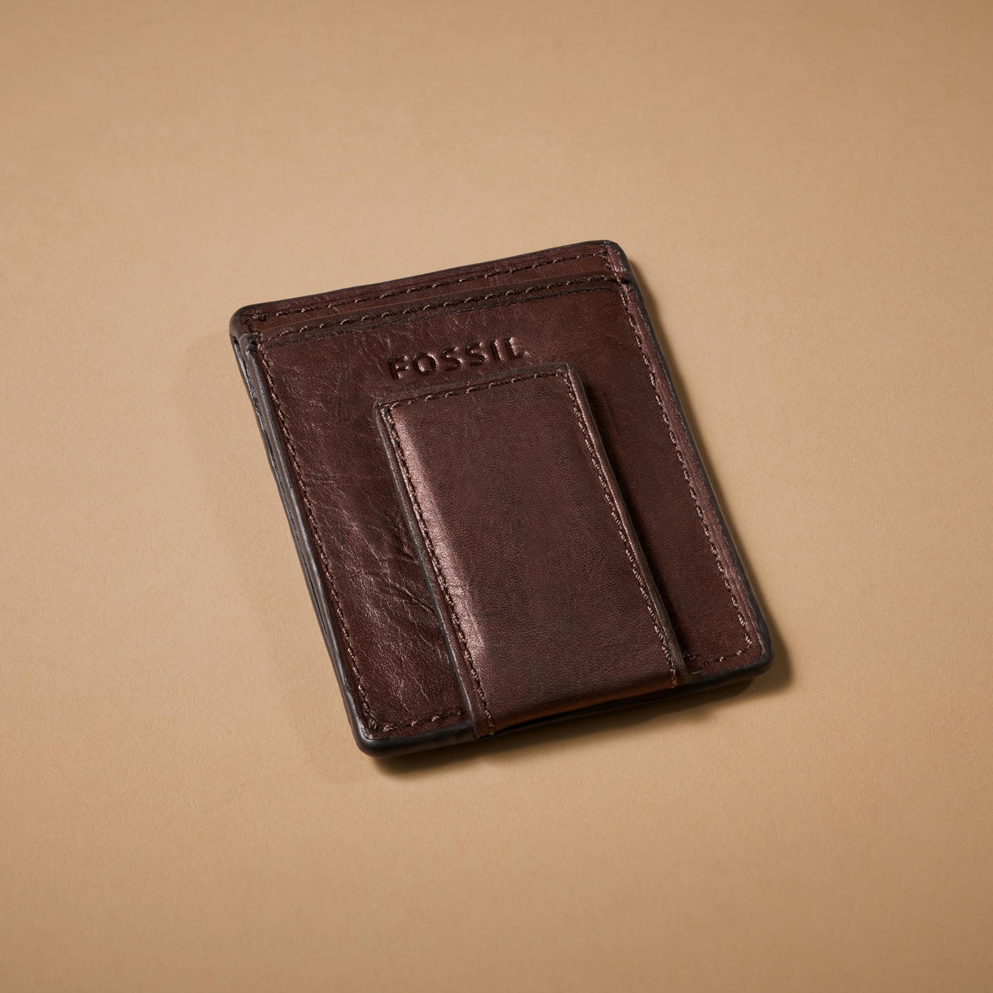 Fossil Men's Ingram Leather Magnetic Card Case with Money Clip Wallet, Slim Wallet for Men, Brown