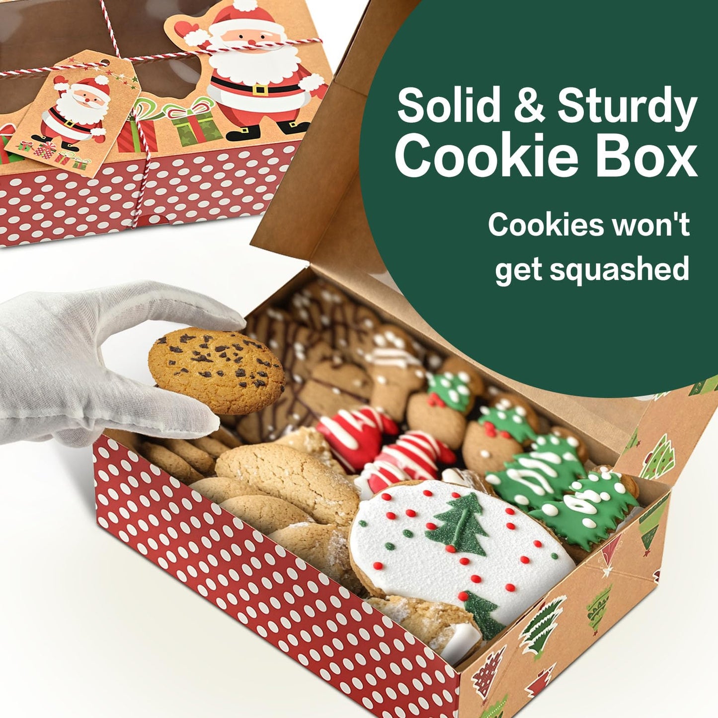 LORRIC Christmas Cookie Boxes, Large Holiday Treat Tins with Lids, Bakery Gift Boxes, Candy & Cookie Containers, Bulk 10 Pack Kraft