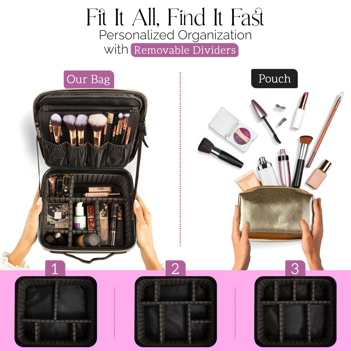 Girl About Town Travel Makeup Bag with LED Mirror - LED Makeup Bag with 10x Magnifier Mirror and Beauty Blender Included - Water-Resistant & Customizable Makeup Case with Lighted Mirror