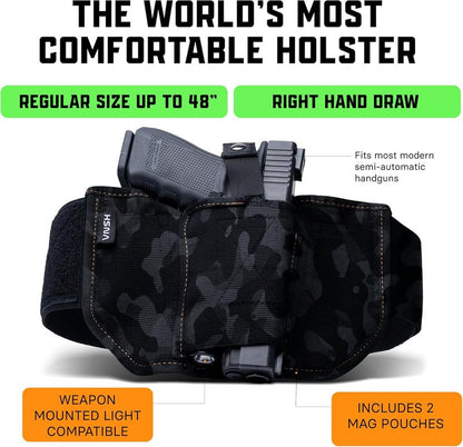 Belly Band Holster - Comfortable Concealed Carry for 99% of Handguns | Secure Fit with Built-in Mag Pouches