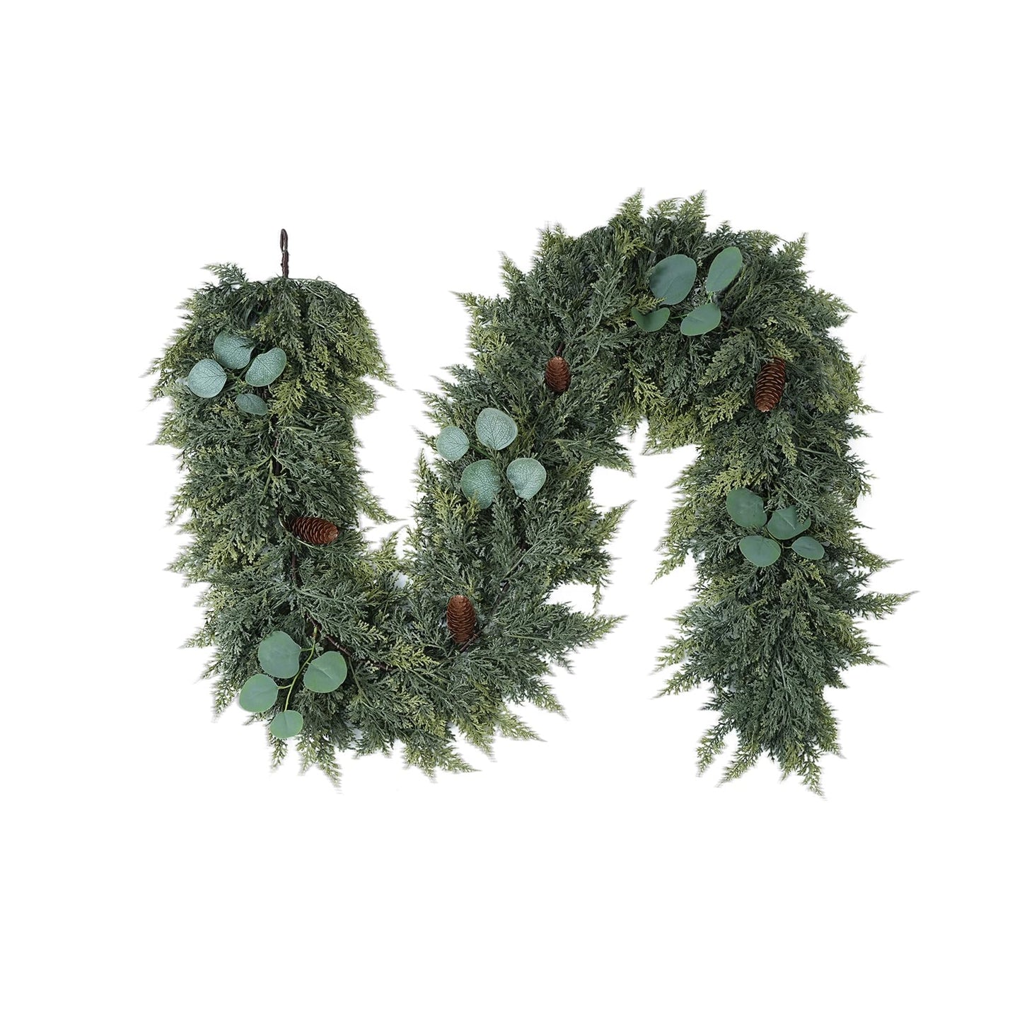 Gudegou 6FT Christmas Garland, Cedar Garlands with Eucalyptus,Artificial Pine Garland Christmas Decorations for Mantle Fireplace Outdoor Staircase