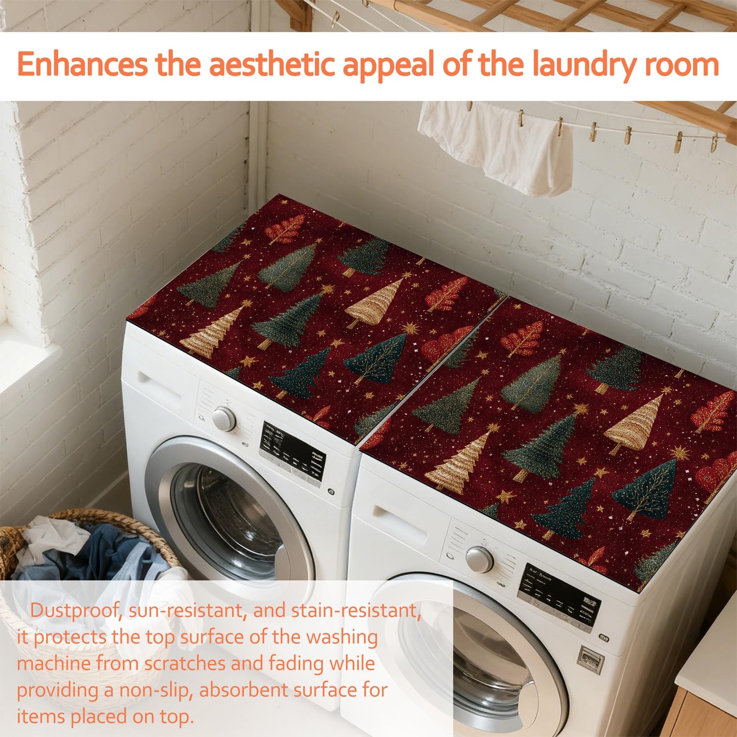 Christmas Tree Washer and Dryer Covers for the Top,Washing Machine Dust Cover Pad Anti-slip Absorbent Protector Mat for Washer Dryer Home Decor,23.6"x19.7"