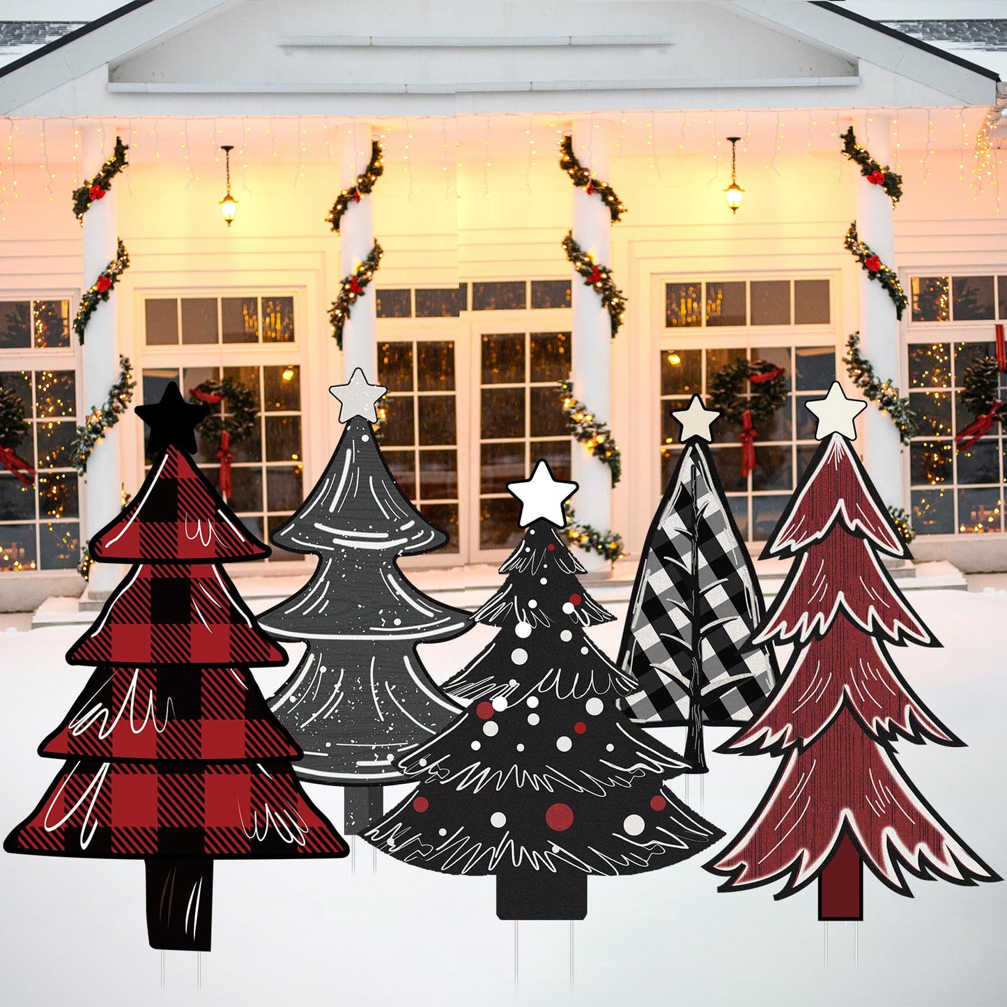 5 PCS Christmas Tree Yard Signs - Outdoor Lawn Sign Decorations with Stakes for Xmas Winter Party Porch Lawn Walkway Decor