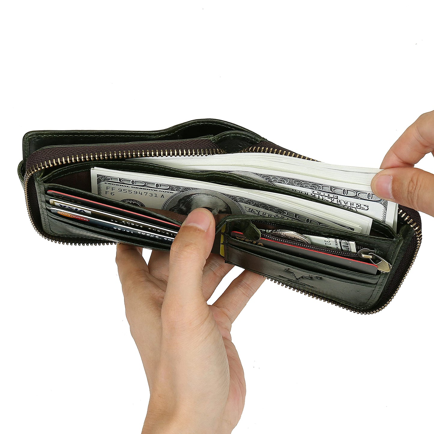 MING CLAN Leather RFID Blocking Bifold Wallet For Men With Zipper, Flap ID Window Zip Coin Pocket, Big Capacity Credit Card Holder For Travel