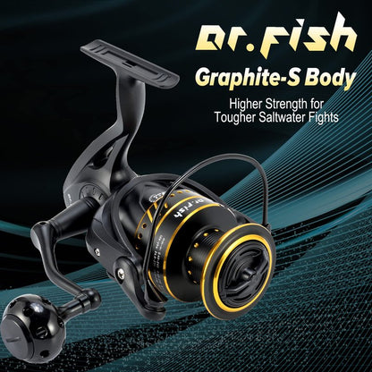 Dr.Fish Saltwater Spinning Reel, Graphite Body, 9+1 Ball Bearings, CNC Aluminum Spool and Handle, 25LB Carbon Fiber Drag, Surf Casting Lightweight Offshore Reel PL4000