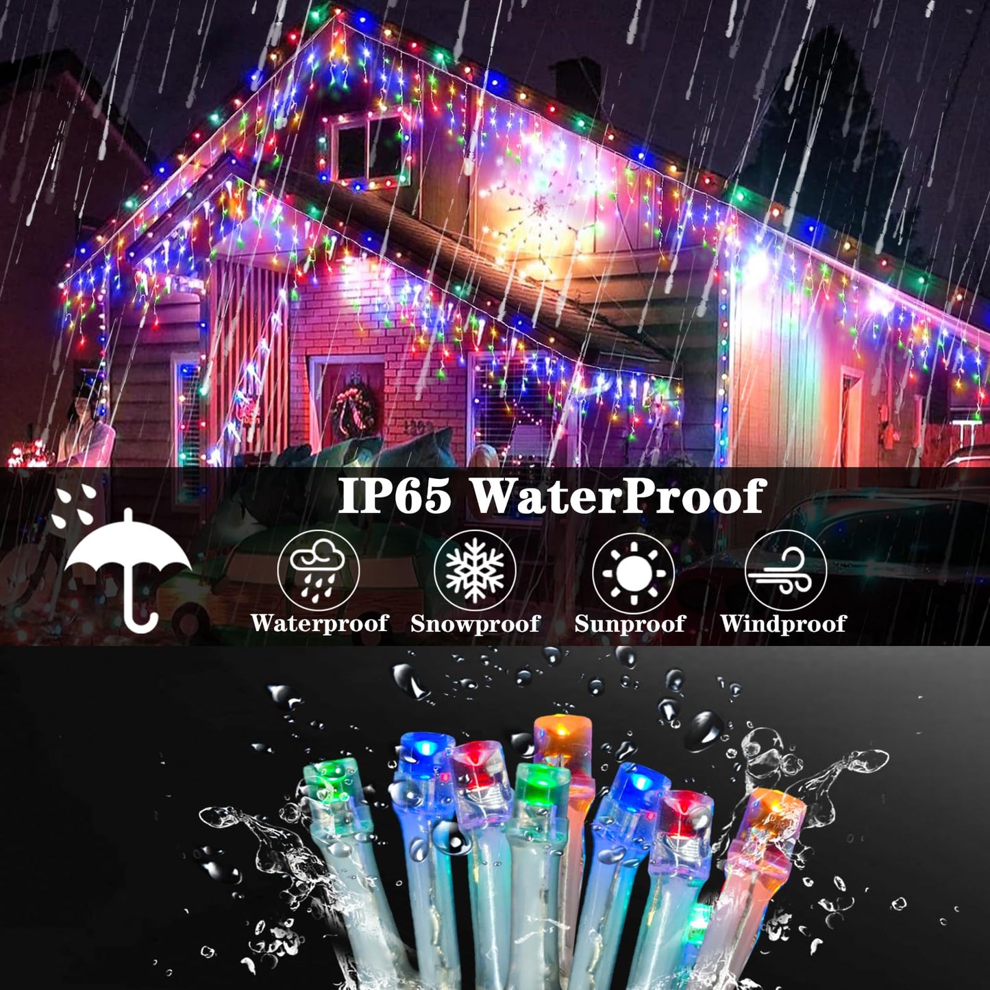Aolupal Upgraded 640LED Solar Christmas Icicle Lights Outdoor Waterproof,60+16FT 13 Modes & USB Rechargeable Solar Powered Icicle Light for Roof House Yard Christmas Outdoor Decoration
