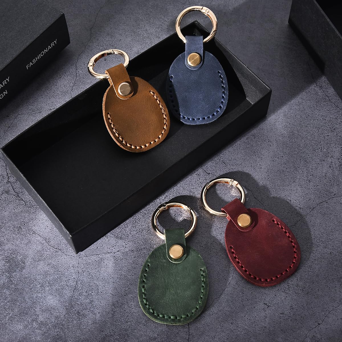 LZHRISING 4 Pack Genuine Leather Apple Airtag Holder, Air Tag Case Gps Tracker, Airtag Keychain Accessories, Gps Case with Key Ring for Key Chain,Wallet,Luggage,Cat,Dog,Pets