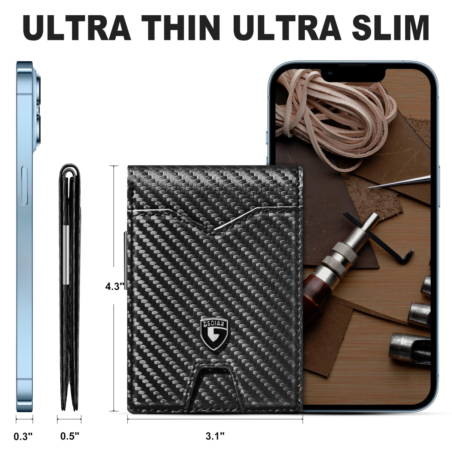 GSOIAX Slim Wallet for Men Rfid Blocking Leather Bifold Front Pocket Carbon Fiber Credit Card Holder Novelty Wallets With Gift Box (Carbon-money clip)