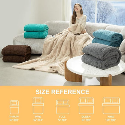 Heated Blanket King Size Single Control - 100"X90" Soft Double Sided Sherpa Electric Blanket with 6 Heating Levels & 10 hrs Timer Settings, Washable & ETL Certified for Bed, Grey