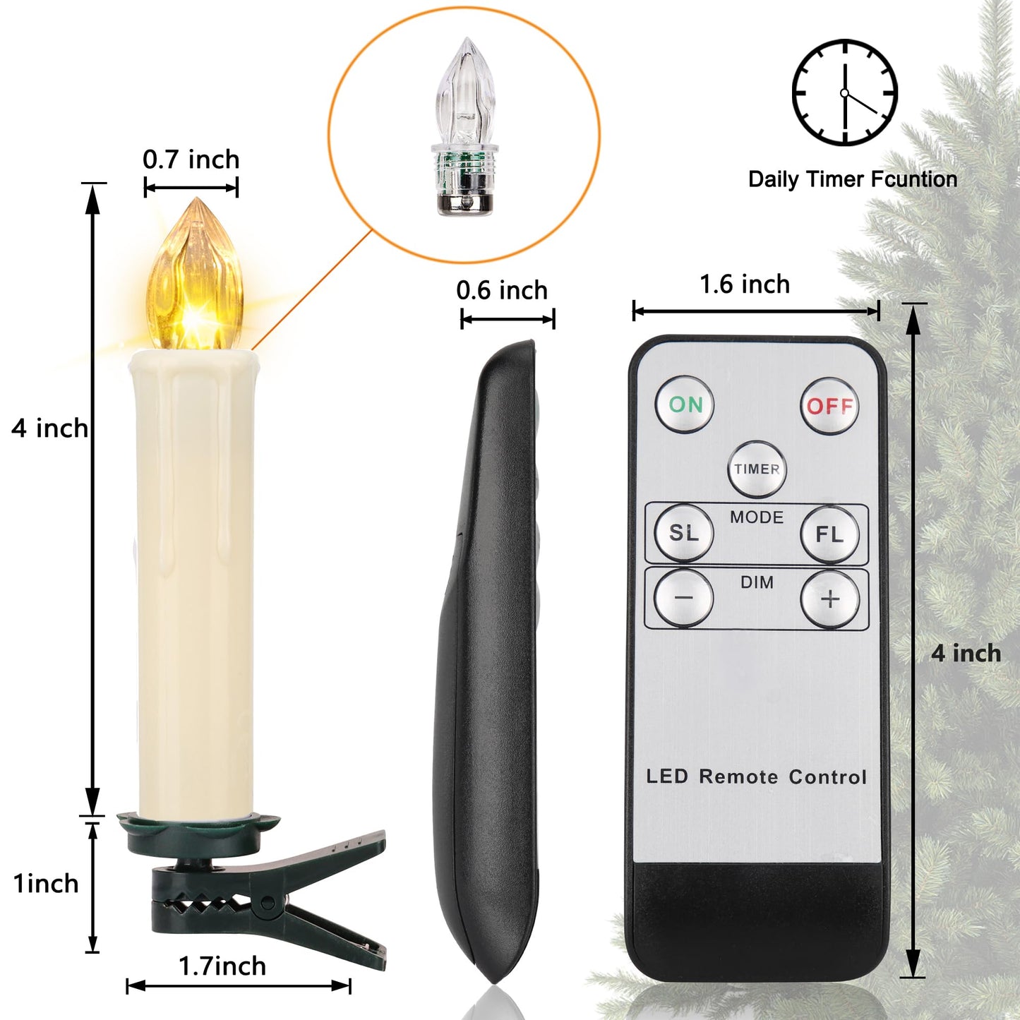 10 PCS LED Window Flameless Taper Candle, Battery Operated Christmas Tree Candle Lights with Remote Timer, Flickering Tree Candles Ideal for Christmas Garden Wedding Birthday Party Decoration