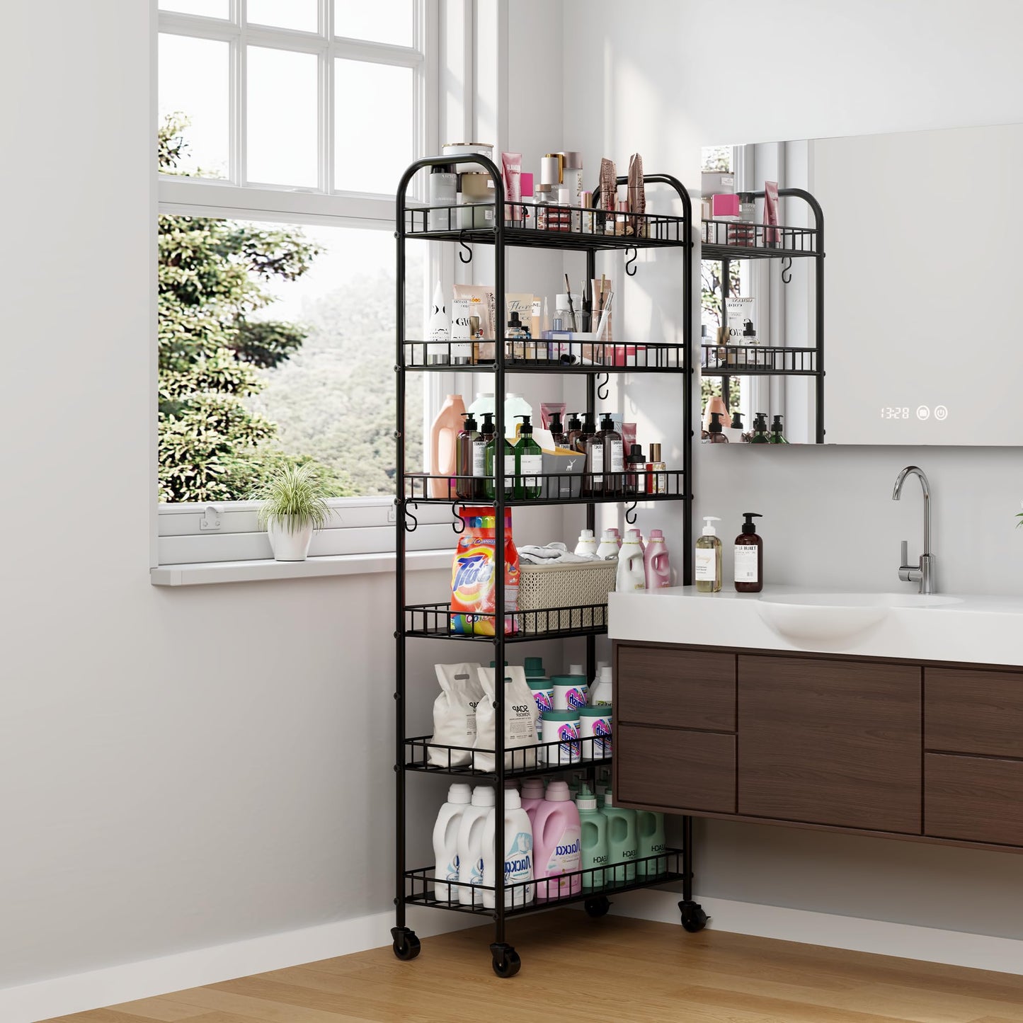 Qiaoxuan 6 Tier Slim Storage Cart with Wheels, Metal Mobile Shelving Unit Organizer Utility Cart for Office Bathroom Kitchen Laundry Room Narrow Places (10inches)